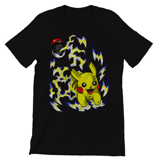 Go Pikachu Pokemon Themed T-Shirt Men's Unisex Black Tee Shirt