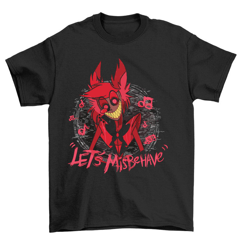 Hazbin Hotel Themed T-Shirt Let's Misbehave Unisex Black Tee Shirt