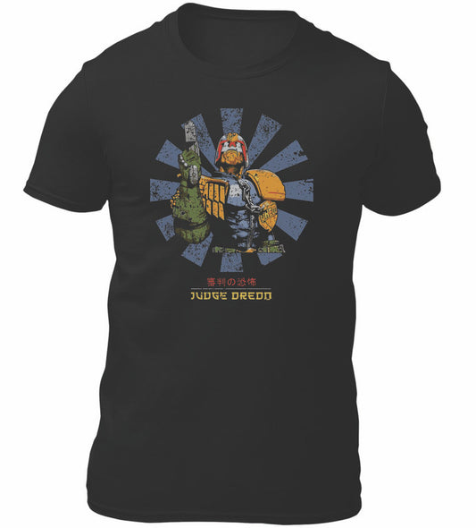 Japanese Judge Dredd Novelty Themed T-Shirt Men's Unisex Black Tee Shirt