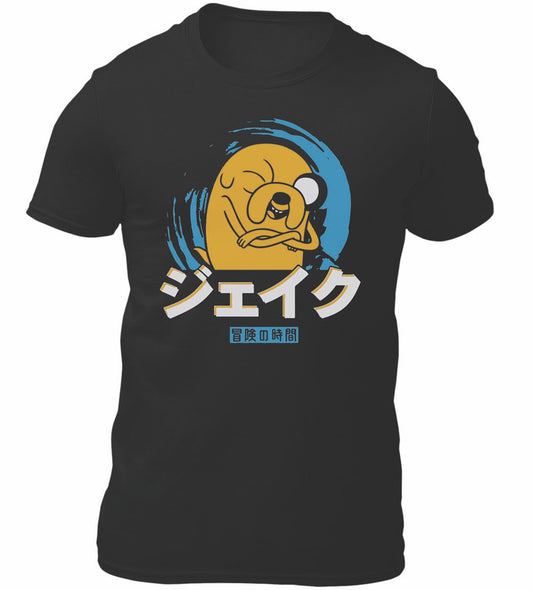 Japanese Adventure Time Dog Anime Themed T-Shirt Men's Unisex Black Tee Shirt