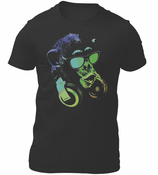 DJ Monkey Music Themed T-Shirt Men's Unisex Black Tee Shirt