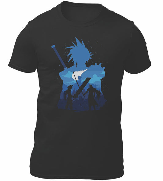 Final Fantasy Silhouetter Gamer Themed T-Shirt Men's Unisex Black Tee Shirt